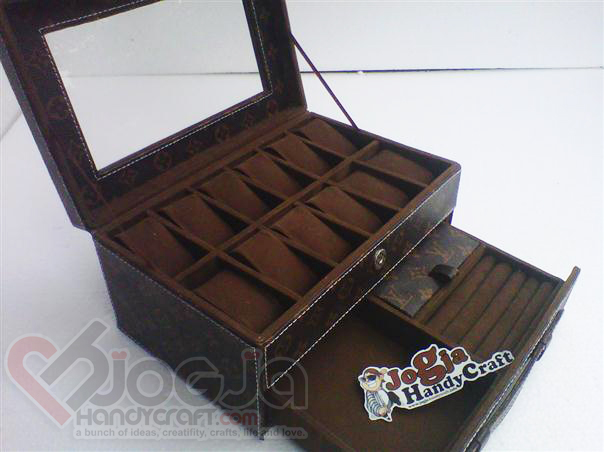 Box Jam Isi 12 Laci Accesories Motif LV With Transparant Mirror Box Jam Isi 12 Laci Accesories Motif LV With Transparant Mirror