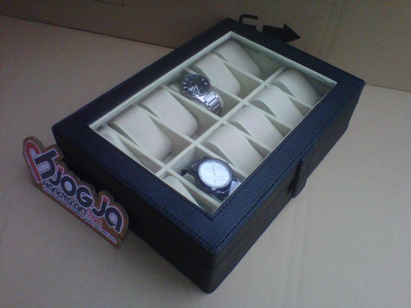 Elegan Watch Box Organizer Isi 12 Black inner Cream