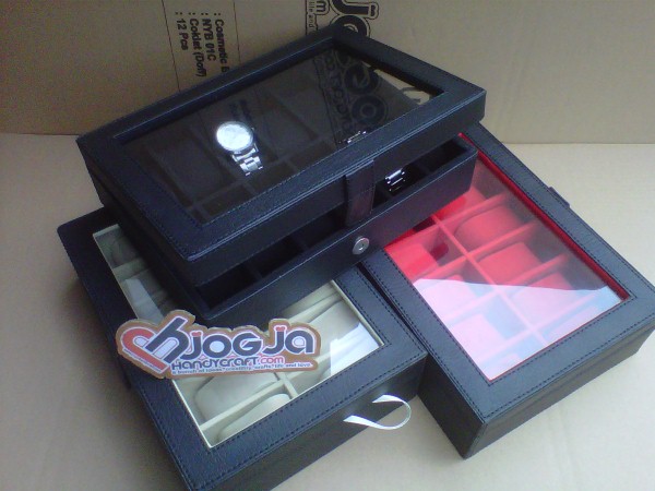 Elegan Watch Box Organizer Isi 12 Black inner Black