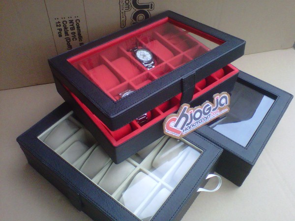 Elegan Watch Box Organizer Isi 12 Black inner Red