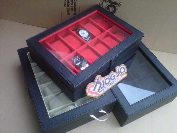 Elegan Watch Box Organizer Isi 12 Black inner Red