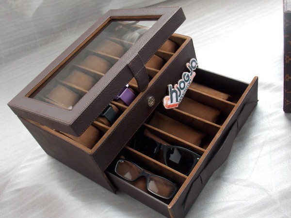 Brown Watch mix Glasses Box Organizer Brown Watch mix Glasses Box Organizer