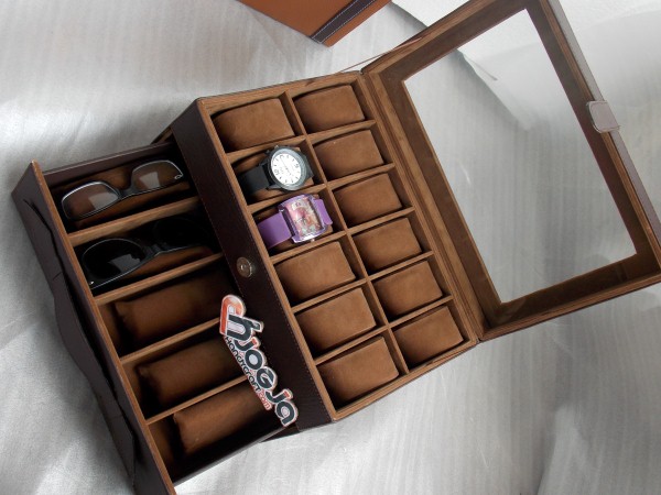 Brown Watch mix Glasses Box Organizer Brown Watch mix Glasses Box Organizer