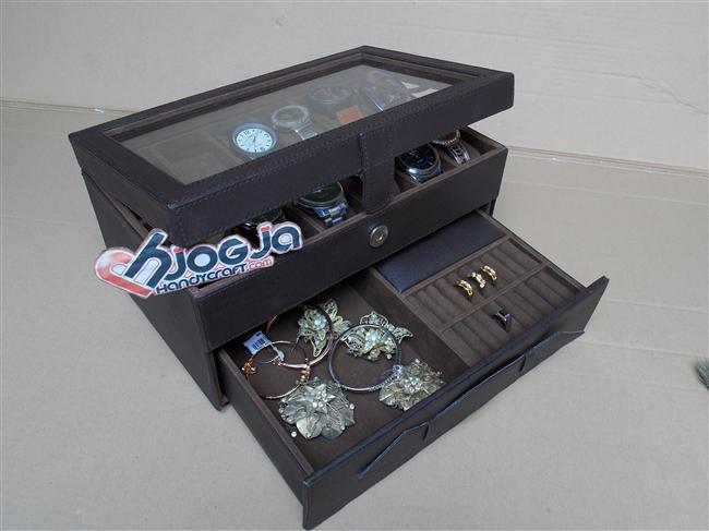 Full Dark Brown Watch Box Organizer Isi 12 Mix Accesories Drawer