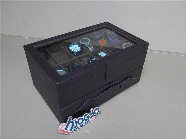 Full Dark Brown Watch Box Organizer Isi 12 Mix Accesories Drawer