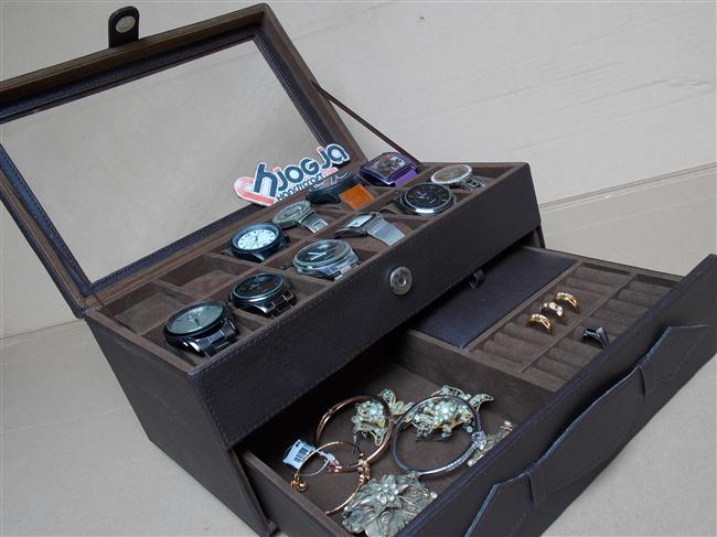 Full Dark Brown Watch Box Organizer Isi 12 Mix Accesories Drawer