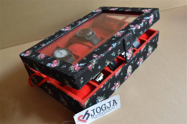 FLORAL BLACK WATCH BOX FOR 12 PCS WATCHES | KOTAK JAM ISI 12 FLORAL BLACK WATCH BOX FOR 12 PCS WATCHES | KOTAK JAM ISI 12