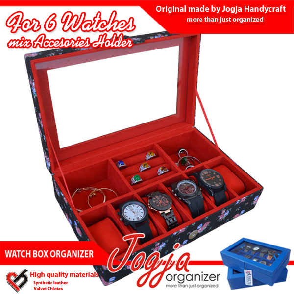 Black Floral Watch Box Mix Accesories Holder | Kotak Jam dan perhiasan