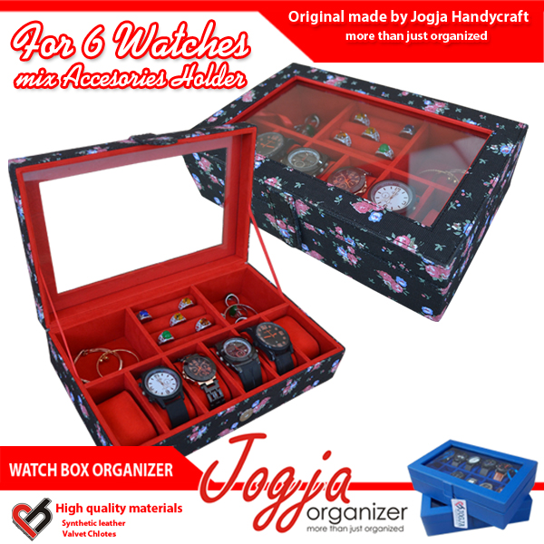Black Floral Watch Box Mix Accesories Holder | Kotak Jam dan perhiasan