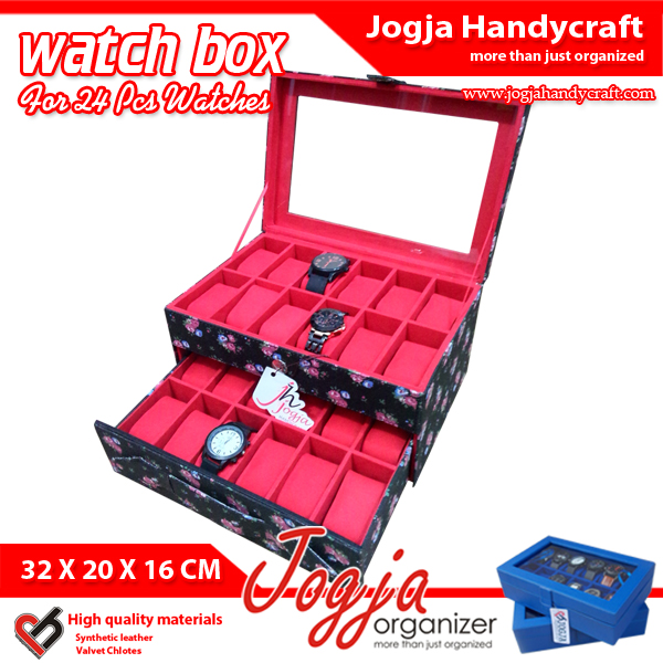 KOTAK JAM TANGAN | BOX JAM | TEMPAT JAM TANGAN ISI 24 BLACK FLORAL