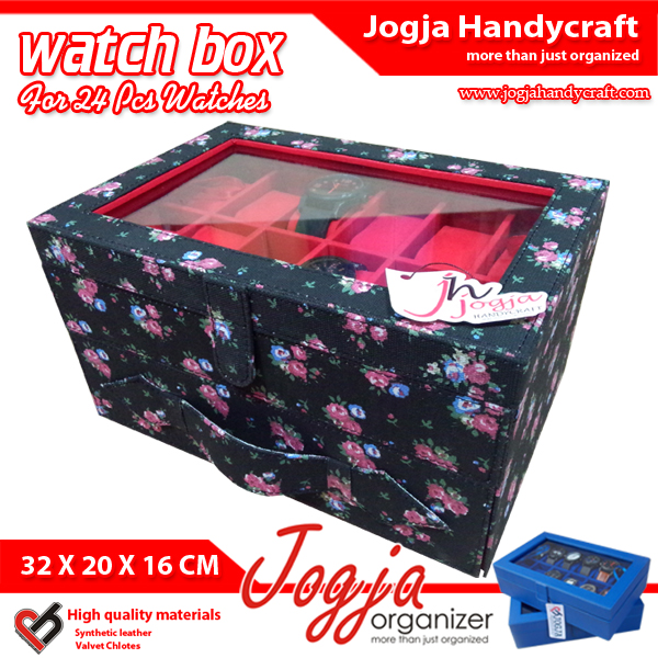KOTAK JAM TANGAN | BOX JAM | TEMPAT JAM TANGAN ISI 24 BLACK FLORAL