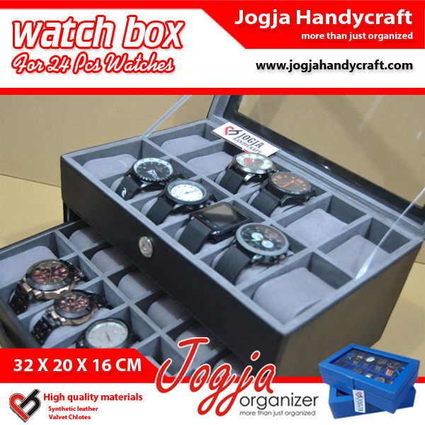 BLACK GREY WATCH BOX FOR 24 WATCHES