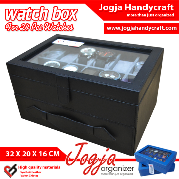 BLACK GREY WATCH BOX FOR 24 WATCHES