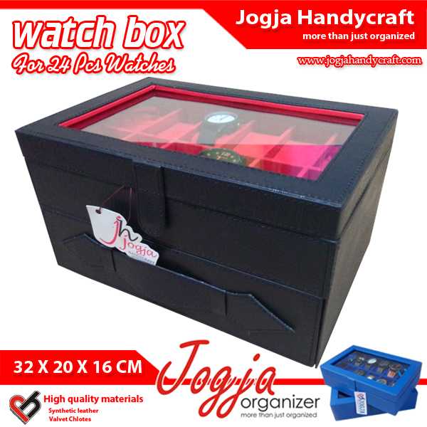Kotak Tempat Jam Tangan Isi 24 Hitam Dalam Merah – Watch Box Organizer