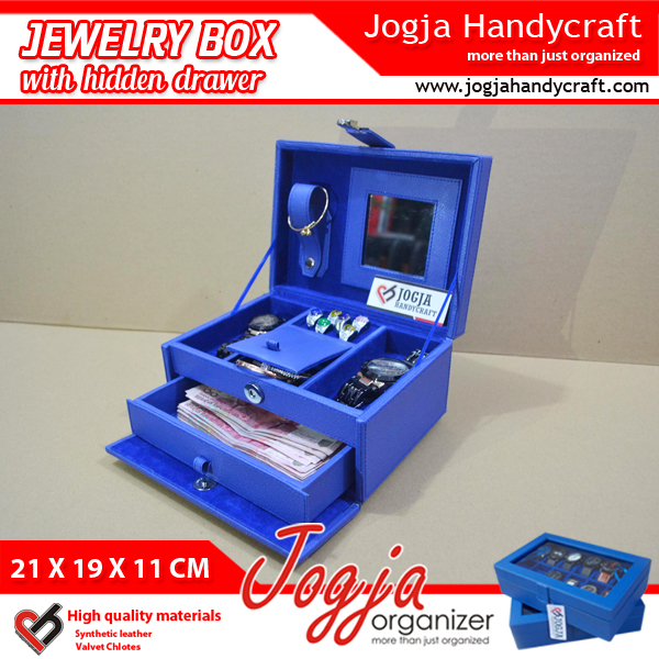 Benheur Blue Jewlery Box With Hidden Drawer