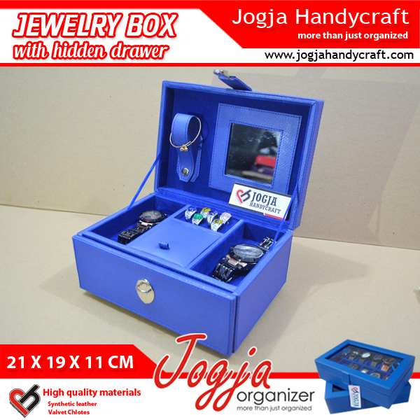 Benheur Blue Jewlery Box With Hidden Drawer