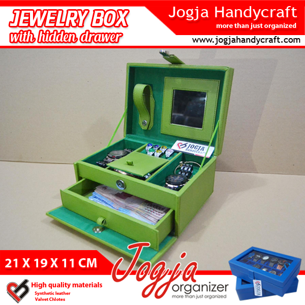 Green Light Jewelry Box With Hidden Drawer | Kotak Tempat Perhiasan