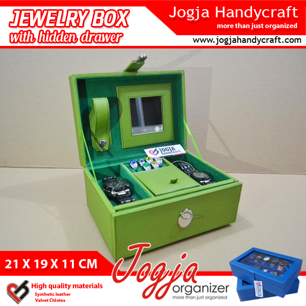Green Light Jewelry Box With Hidden Drawer | Kotak Tempat Perhiasan