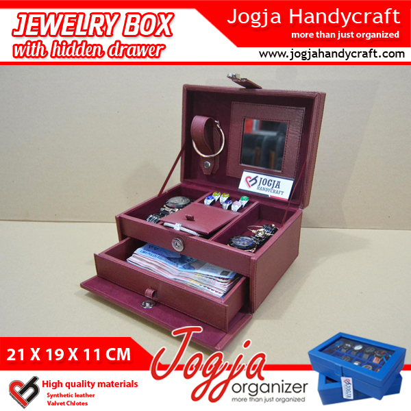 Red Maroon Jewlery Box With Hidden Drawer