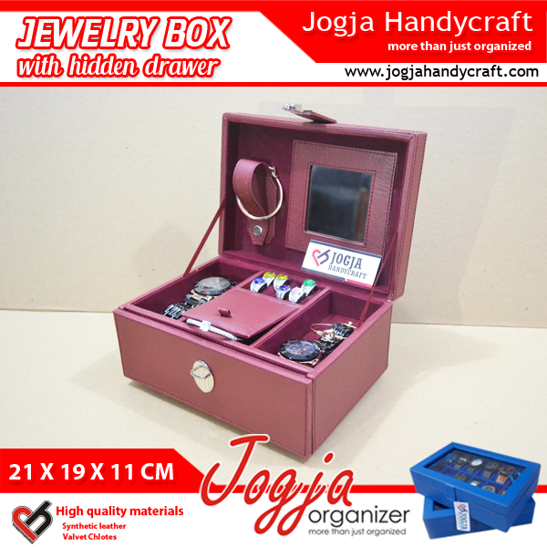 Red Maroon Jewlery Box With Hidden Drawer