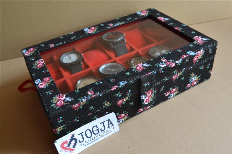 FLORAL BLACK WATCH BOX FOR 12 PCS WATCHES | KOTAK JAM ISI 12