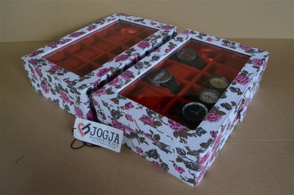 WAHITE FLORAL WATCH BOX FOR 12 PCS WATCHES | KOTAK JAM TANGAN ISI 12