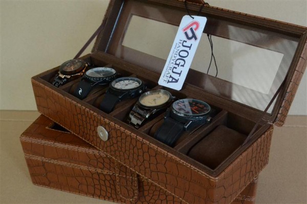 ELEGAN BRWON CROCO WATCH BOX FOR 6 PCS WATCHES | KOTAK JAM ISI 6