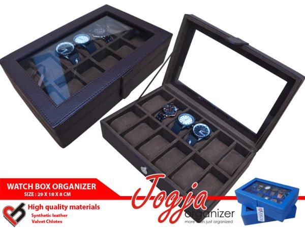 Full Brown Watch Box Organizer For 12 Pcs Watches