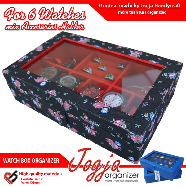 Black Floral Watch Box Mix Accesories Holder | Kotak Jam dan perhiasan