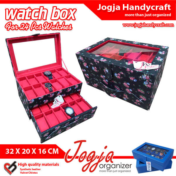 KOTAK JAM TANGAN | BOX JAM | TEMPAT JAM TANGAN ISI 24 BLACK FLORAL