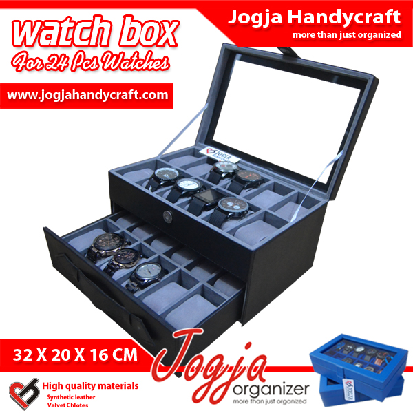 BLACK GREY WATCH BOX FOR 24 WATCHES