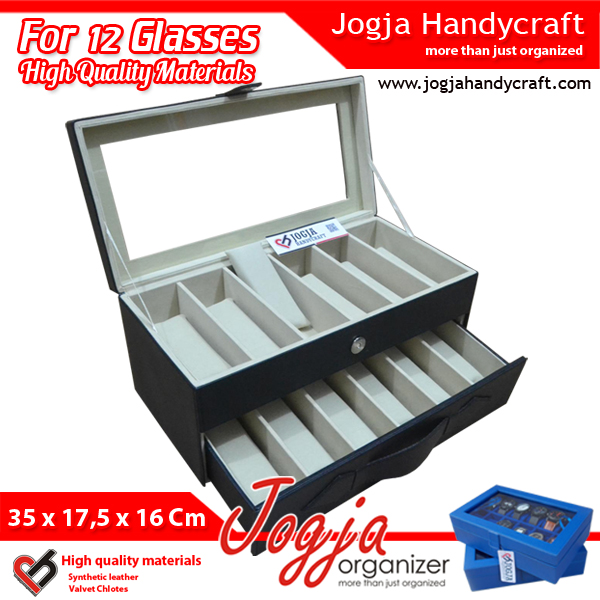 Black Cream Glasses Box Organizer | Kotak Tempat Kacamata Isi 12