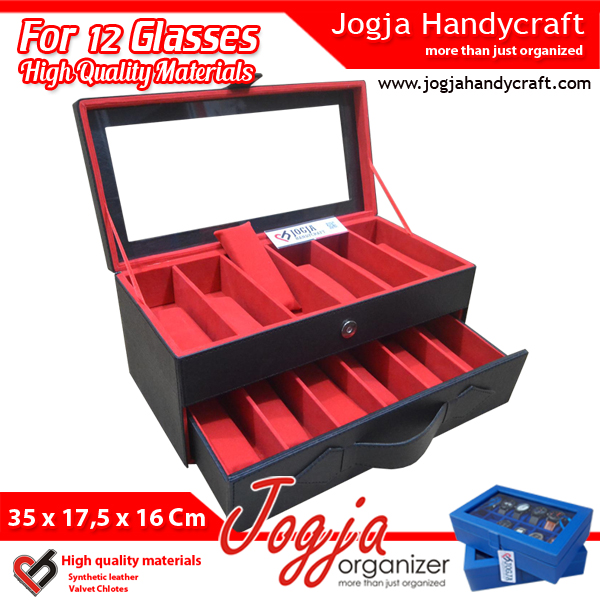 Black Red Glasses Box Organizer | Kotak Tempat Kacamata Isi 12