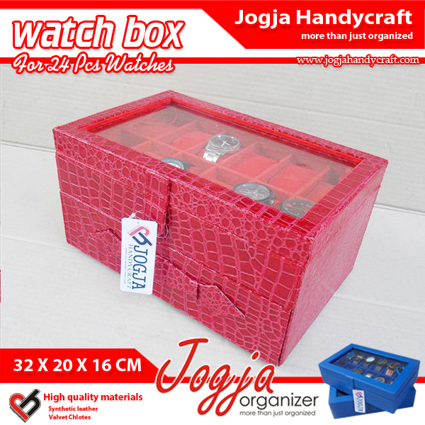 Red Croco Watch Box For 12 Watches | Kotak Tempat Jam Tangan Isi 24