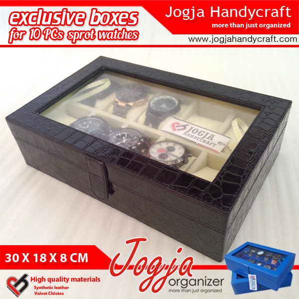 Luxury Black Croco Inner Cream Large Size Watch Box For 10 Sport Watches