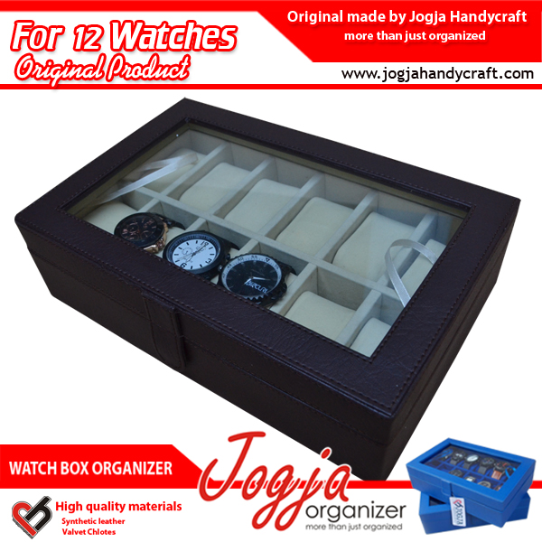 Brown Cream Watch Box Organizer For 12 Watches