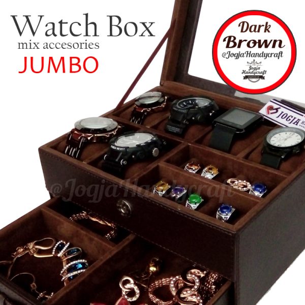 Kotak Tempat Jam Tangan Sport Mix Tempat Perhiasan Coklat