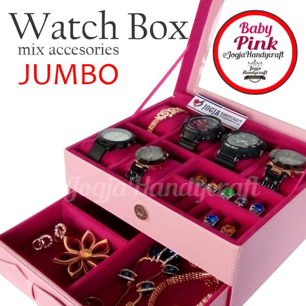 Kotak Tempat Jam Tangan Sport mix Tempat Perhiasan Baby Pink