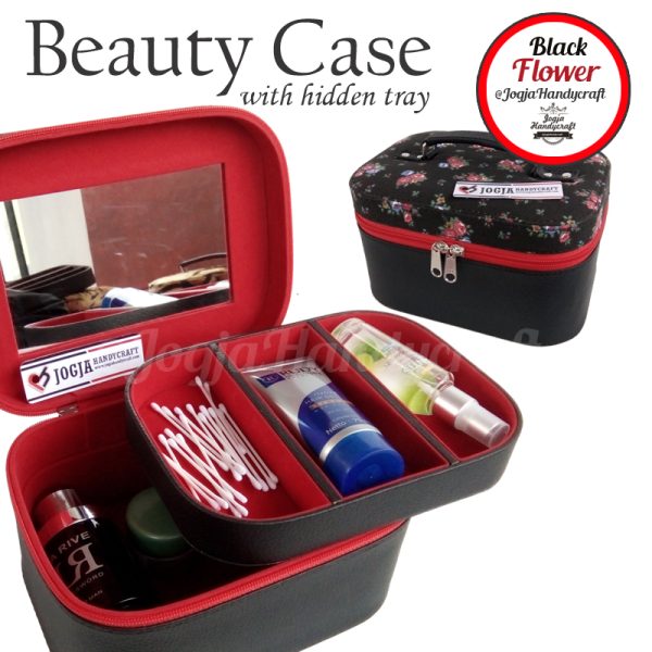 Tas Kosmetik Cantik Motif Bunga Hitam Lucu | Traveller Makeup Organizer