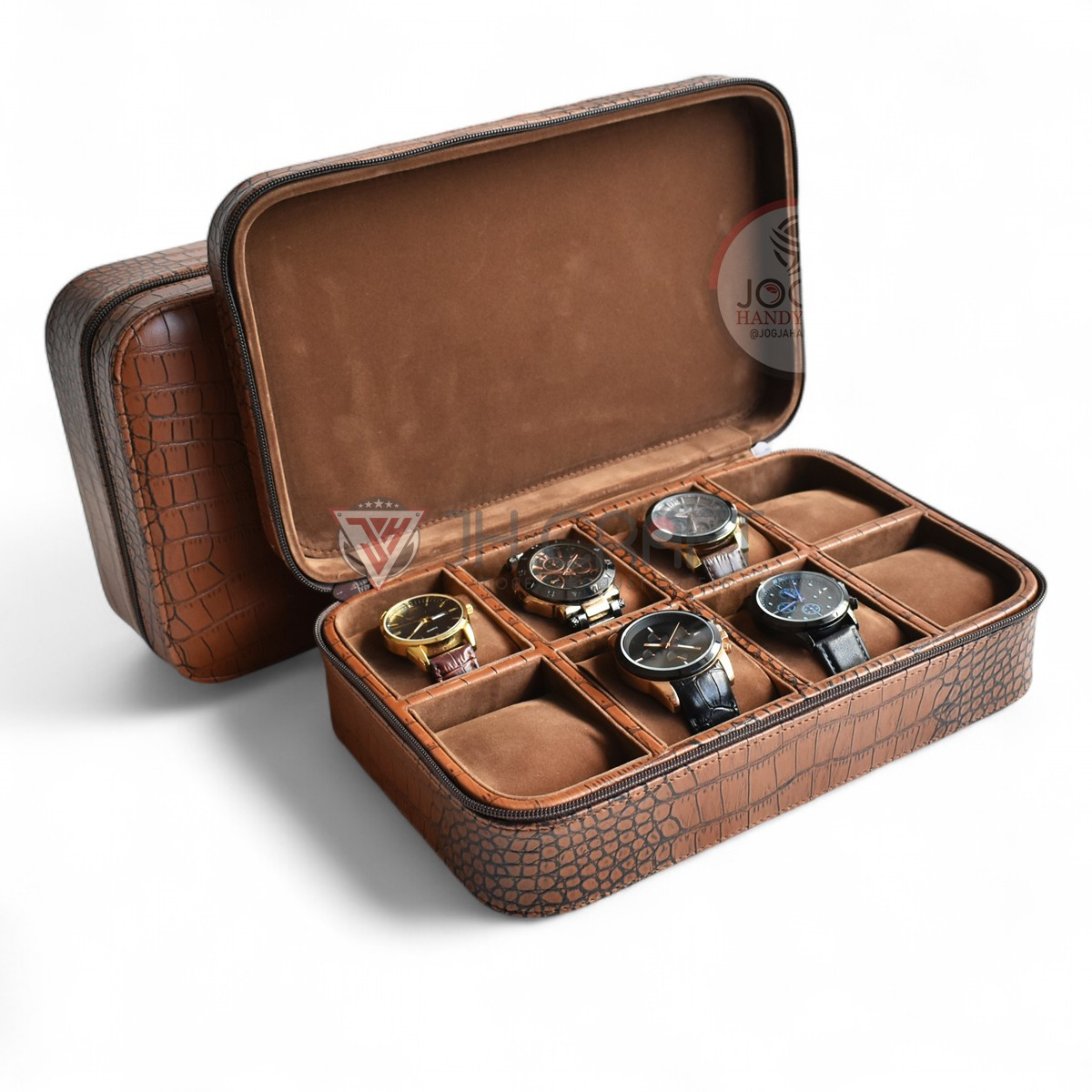 BJT08EX-BRWCRO-Photoroom 8 Slots Premium Travel Watch Box For Sport Watches - Tempat Jam Tangan Travel Jumbo - Gambar 1