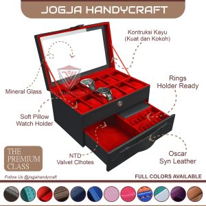 12 Slot Watch Box Mix Accesories Drawer - Kotak Jam Tangan Isi 12 Plus Laci Tempat Perhiasan