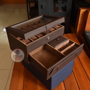 12 Slot Watch Box Mix Accesories Drawer - Kotak Jam Tangan Isi 12 Plus Laci Tempat Perhiasan - Gambar 9