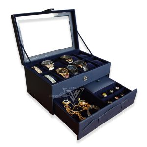 12 Slot Watch Box Mix Accesories Drawer - Kotak Jam Tangan Isi 12 Plus Laci Tempat Perhiasan - Gambar 2