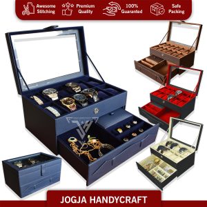 12 Slot Watch Box Mix Accesories Drawer - Kotak Jam Tangan Isi 12 Plus Laci Tempat Perhiasan - Gambar 3