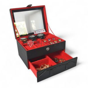 2 in 1 Watch Box Organizer - Kotak Tempat Jam Tangan Jumbo isi 6 Plus Laci Tempat Perhiasan - Gambar 9