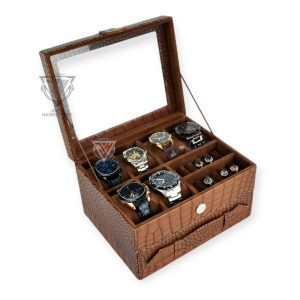 2 in 1 Watch Box Organizer - Kotak Tempat Jam Tangan Jumbo isi 6 Plus Laci Tempat Perhiasan - Gambar 3